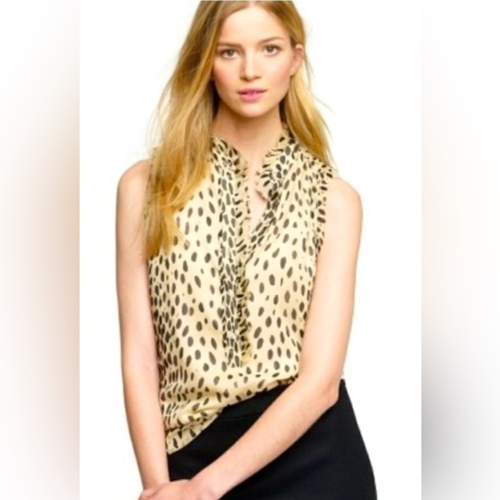 J. Crew 100% Silk Natasha Chiffon Leopard Print Sleeveless Top Women’s Size 0